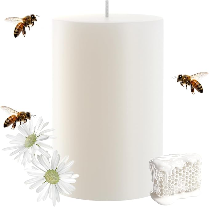 White Natural Beeswax Pillar Candles-20 Hours Burn Time 100% Pure Beeswax Candles | Organic Bees Wax for Home, Prayer, Christmas, Party | Unscented, Smokeless, Dripless 1 Pack (2×3 inch)