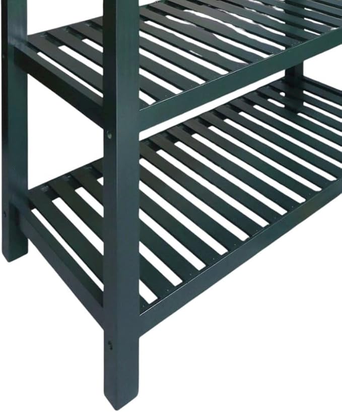 Furnifact Solid Wood Kitchen Island with Drawer, 2 Open Shelves, Hunter Green Base and Natural Top, Island Table for Kitchen Storage and Food Prep