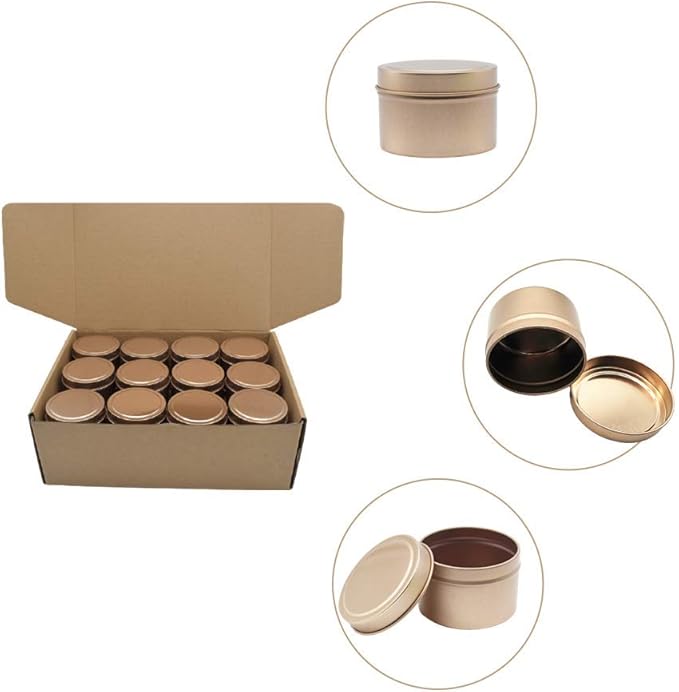 TJH 24 Pieces Candle Tin, 4 oz Holiday Candles, Candle Containers, Travel Tins, Candle Jars for Candle Making (Frosted Gold)