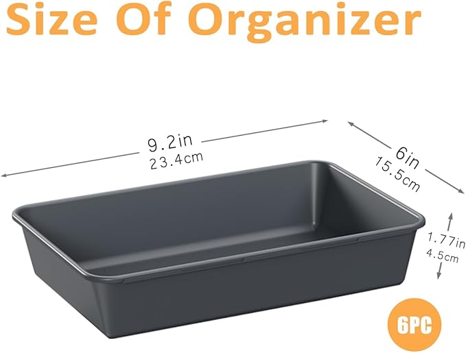 Kutesna 6 PCS Large Plastic Drawer Organizer, 9"×6" Desk Drawer Organizer and Storage Trays, Versatile Plastic Storage Bins for Makeup Vanity, Jewelries, Kitchen Utensils, Bathroom and Office