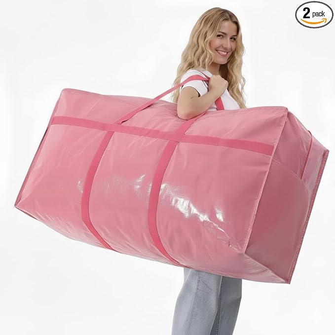 Extra Large Moving Bags Heavy Duty 2 Pack – Bubblegum Pink, 45x21x15 Inches Storage Bags for Moving, Packing, Traveling, and Organizing