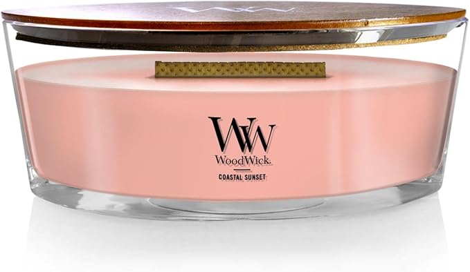 WoodWick Coastal Sunset Gifts for Women and Men, 16 oz Ellipse Candle with Crackling Wick