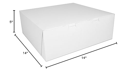 Southern Champion Tray 0991 Premium Clay Coated Kraft Paperboard White Non-Window Lock Corner Bakery Box, 14" Length x 14" Width x 5" Height (Case of 50)