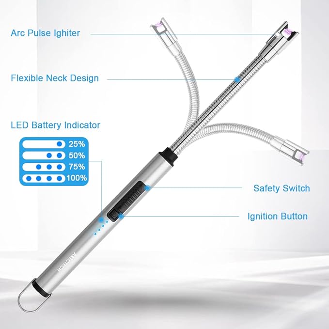ARECTECH Electric Arc Candle Lighter Flameless Rechargeable USB Long Lighters for Candle Cooking BBQs Fireworks