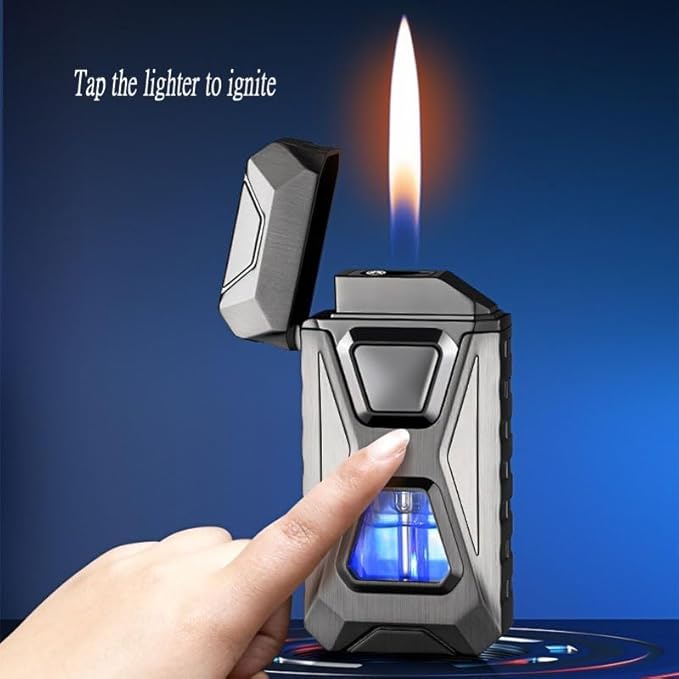 Voice Activated Windproof Dual Flame Lighter, USB Rechargeable Arc Lighter,Jet Flame and Soft Flame, Visible Transparent Window, Refillable Butane Lighter, Cool Lighters Gift for Men(Chrome)