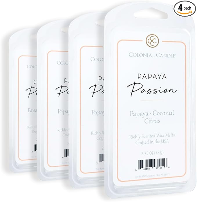 Colonial Candle Papaya Passion Scented Wax Melts, Wax Melt Warmer Cubes, Long Lasting Scented Wax Warmer Cubes, 4 Pack, 6 Cubes Each - Made in The USA