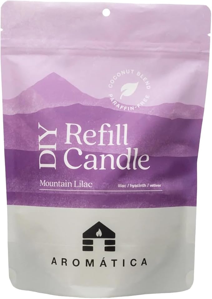 Bluecorn Aromática Mountain Lilac Scented Candle Refill Kit – Lilac, Bluebells & Pine | Clean-Burning Coconut Wax | Non-Toxic Fragrance | 100% Compostable Pouch | DIY Candle Refill | Made in USA