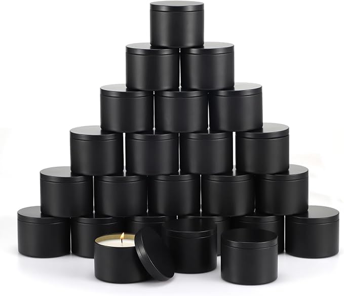 SONVIIBOX 24 Pack 8 oz Candle Tins,All Black Candle tins for Making Candles Bulk,8oz Candle Jars,Tin Jars for Candle Making,Candle Jars (Black, 8OZ)