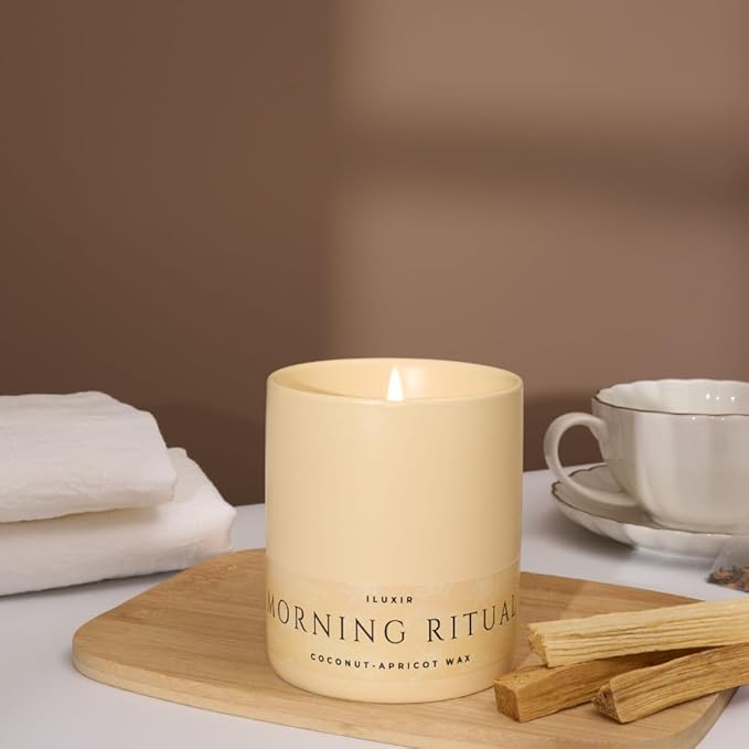 Morning Ritual Scented Candle – Earthy Moss, Palo Santo & Sandalwood, Perfect for Slow Mornings, Meditation, Yoga & Relaxation – Vegan & Phthalate-Free – 13 oz with Bamboo Lid