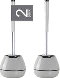 BOOMJOY Toilet Brush and Holder Set 2 Pack, Silicone Toilet Bowl Cleaner Brush, Toilet Scrubber Brush with Tweezers for Bathroom Cleaning, RV Accessories, House Organization Must-Haves - Gray