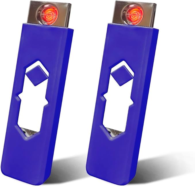 2Pcs Electronic Lighter USB Rechargeable Lighter Windproof Lighter Flameless Lighter Ignition USB Lighter Cigarette Lighter (Blue)