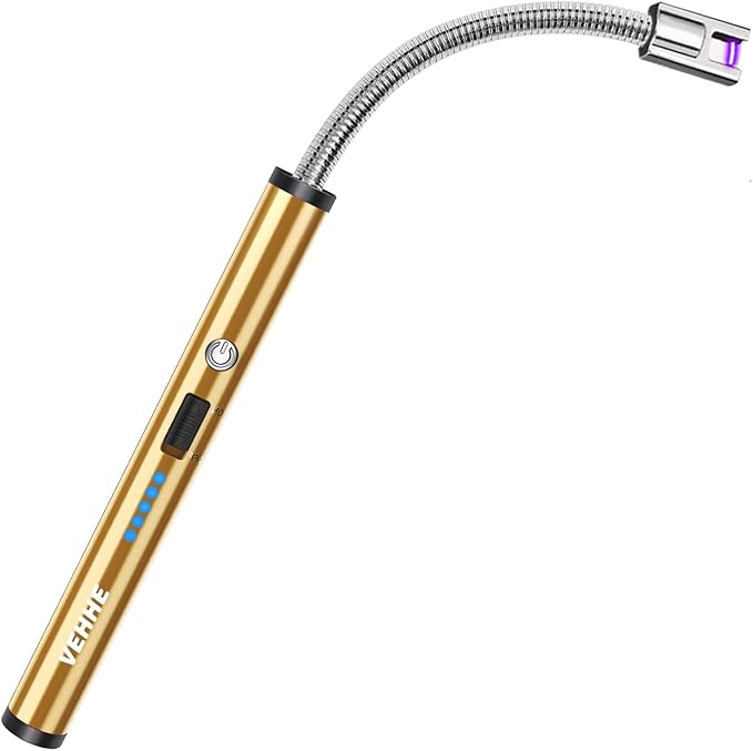 VEHHE Long Lighter, Rechargeable USB Arc Lighter with LED Battery Display Flexible Neck Lighters for Candles Grill Gas Stoves Camping Barbecue