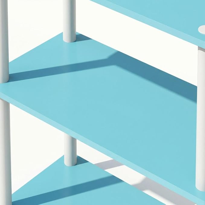 Furnifact Light Blue White Bookcase with Wooden Shelves, Elegant Storage Solution, Sturdy Construction for Living Room, Office, and Bedroom