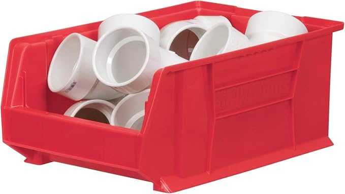 Akro-Mils 30281 Super-Size AkroBins Plastic Storage Bins, Space-Saving Stackable Bins for Garage, Classroom, Warehouse Organization, 20" L x 12" W x 8" H, Red, 3-Pack