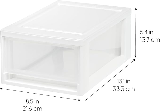 IRIS USA 6 Qt. Plastic Drawer Storage Organizer Stacking Drawers, 2-Pack, Stackable Unit with Sliding Drawer for Bedroom Kitchen Under Sink Pantry Craft Room Bathroom Dorm Office, White