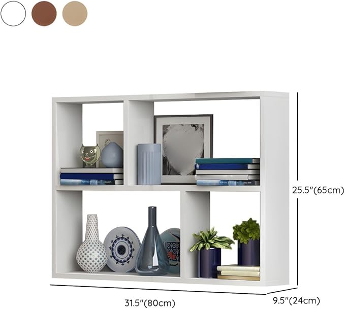 RUNNUP Floating Wall Mount Bookcase Engineered Wood Book Shelf Decor Wall Shelf for Study Room Office Living Room, Natural 31.5" L x 9.4" W x 25.6" H
