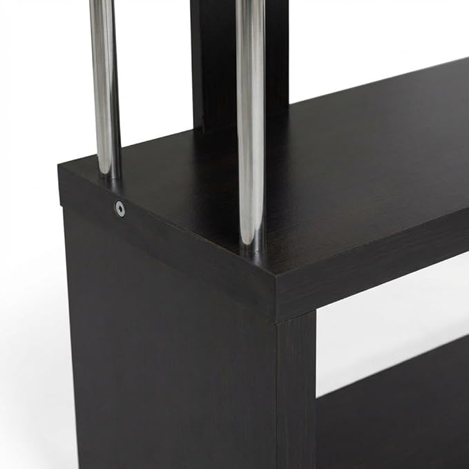 Furnifact Dark Brown Three-Shelf Modern Bookcase with Engineered Wood and Steel Construction, Transitional Style, Stylish Storage Solution