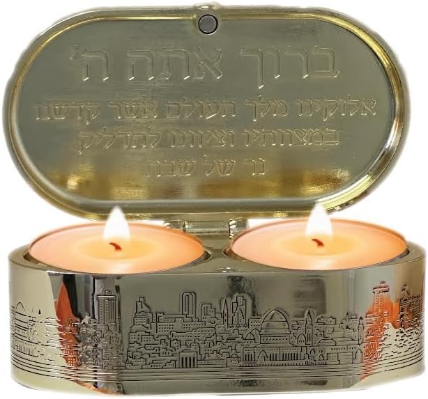 Beautiful Sabbat Travel Candle Holders for Jewish Shabbat or Holidays,A Wonderful Gift. with Astonish Gold Jerusalem Design