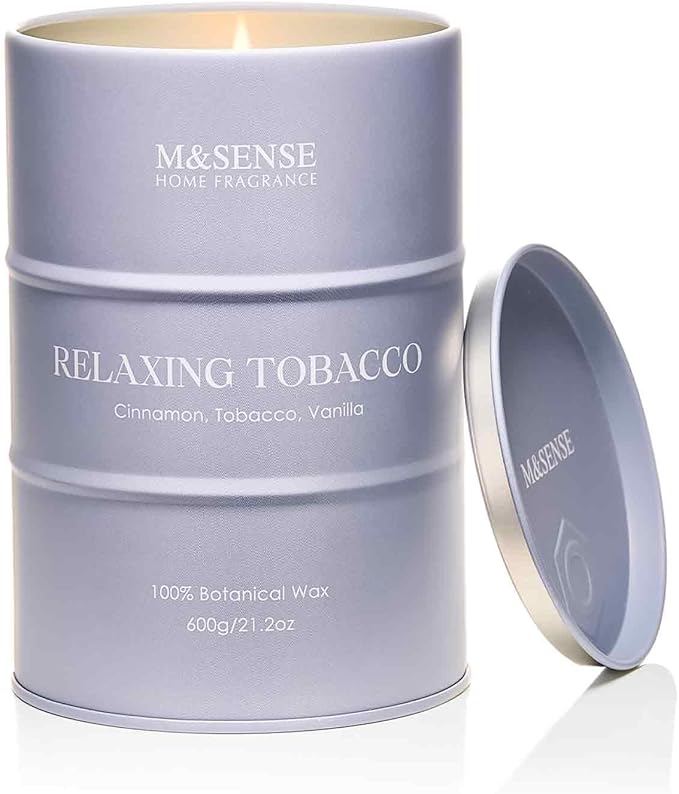 M&SENSE Vanilla Tobacco Scented Candles Large, Natural Soy Candles 21.2oz 120 Hour Slow Burning,Aromatherapy Candle for Stress Relief Meditation Relaxing