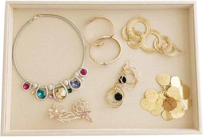 Large Beige Premium Quality Velvet Jewelry Display Box Tray Stackable Practical Trade Show Home Store Open Tray