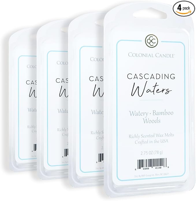 Colonial Candle Cascading Waters Scented Wax Melts, Wax Melt Warmer Cubes, Long Lasting Scented Wax Warmer Cubes, 4 Pack, 6 Cubes Each - Made in The USA