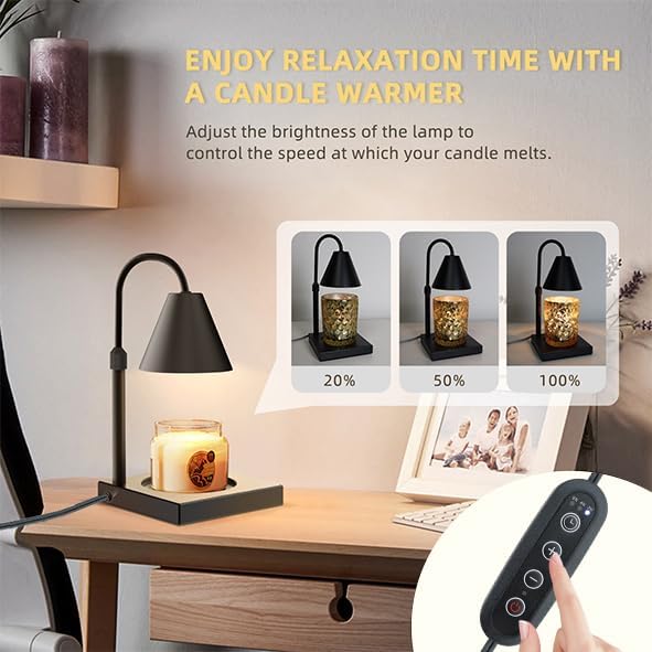 LALISU Candle Warmer Lamp, Stepless Dimming Candle Warmer Lamp with Timer & Dimmer Height Adjustable Compatible with Jars Scented Wax for Home Decor (Metal Base-Black)
