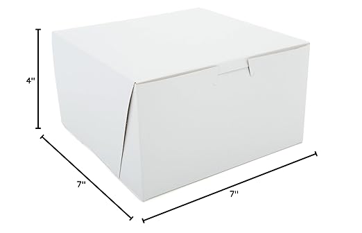 SCT 0921 Premium Clay Coated Kraft Paperboard White Non-Window Lock Corner Bakery Box, 7-in. L x 7-in. W x 4-in. H (Case of 250)