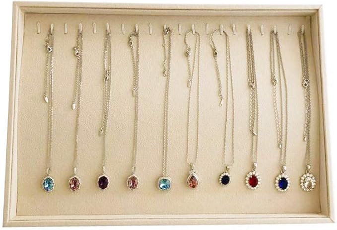 Stackable Jewelry Display Tray Necklace Bracelet Watch Organizer Premium Grad Beige Velvet Home Store Shows Gallery Drawer Divider Closet Organization
