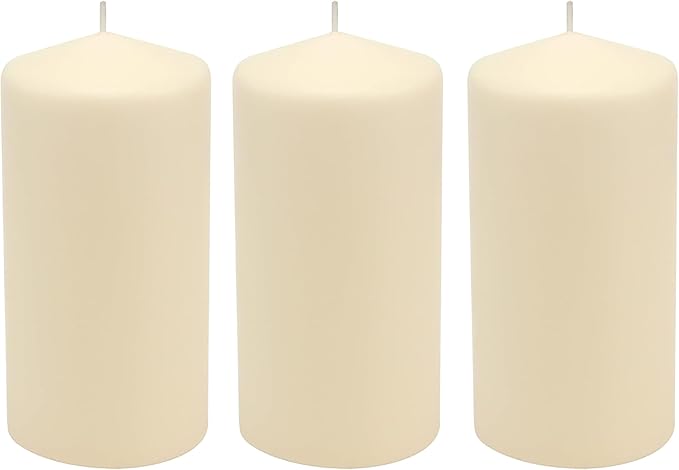 Stonebriar 3 Pack Tall 3 x 6 Inch 65 Hour Long Burning Unscented Ivory Wax Pillar Candles