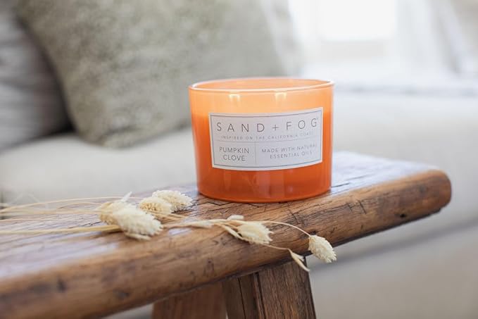 Sand + Fog Scented Candle - Pumpkin Clove – Additional Scents and Sizes – 100% Cotton Lead-Free Wick - Luxury Air Freshening Jar Candles - Perfect Home Decor – 12oz