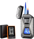 Voice Activated Windproof Dual Flame Lighter, USB Rechargeable Arc Lighter,Jet Flame and Soft Flame, Visible Transparent Window, Refillable Butane Lighter, Cool Lighters Gift for Men(Chrome)
