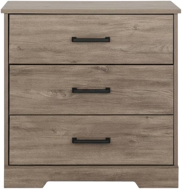 Furnifact Gray Nightstand Bedside Table, Farmhouse End Table with 3 Drawers, Laminate Finish, Rectangular Shape, One Size, Modern Bedroom Storage