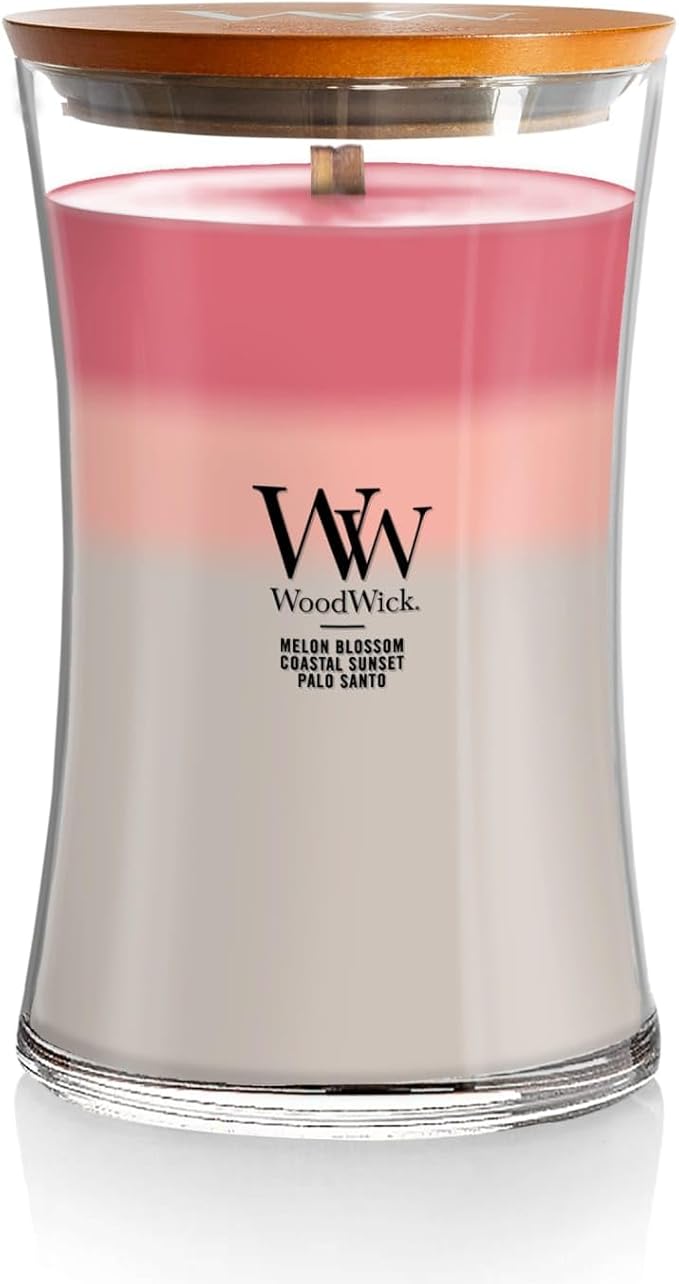 WoodWick Shoreline Trilogy Gifts for Women and Men, 21.5 oz Large Hourglass Trilogy Candle with Crackling Wick