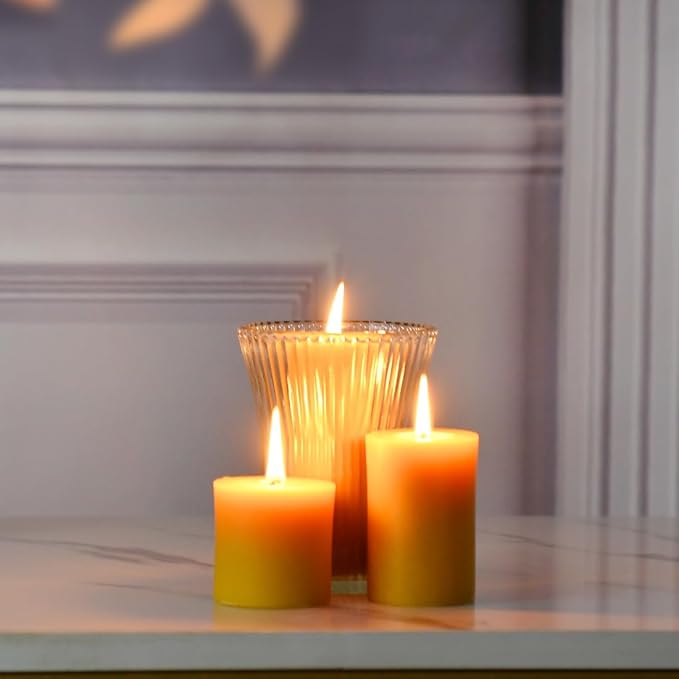 DEYBBY Natural Beeswax Pillar Candle, Smokeless Dripless Pure Beeswax Candle Set with Natural Scent for Room Decoration Prayer Party, Long Lasting Burn Time, 2 X 4 inch (2 Pack),Yellow Raw