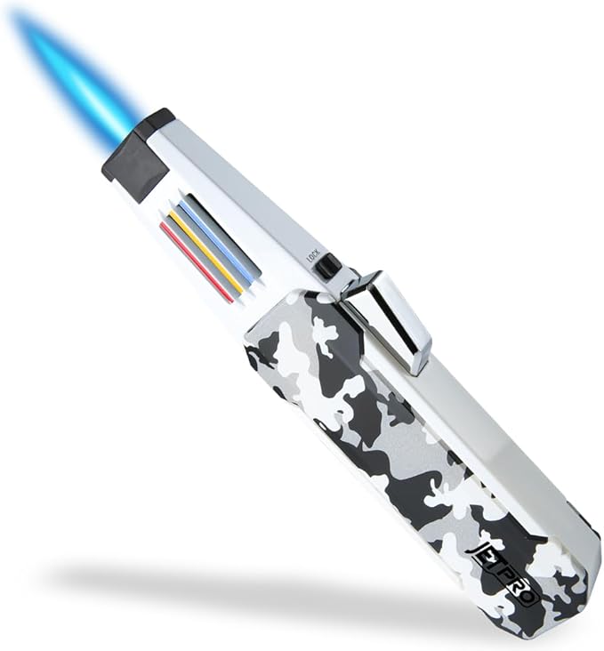Butane Torch Lighter One-Hand Operation Lighter Adjustable Jet Flame with safety lock Kitchen Cooking Torch Gift Box Package (Butane Gas Not Included) (Camouflage)