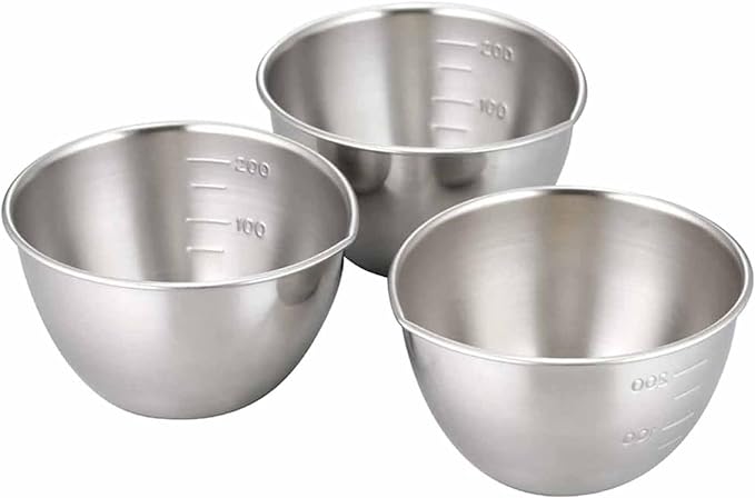 Shimomura 28867 28867 Bowl, 9.1 fl oz (270 ml), Set of 3, Comes with Pourer, Graduated Marks, Dishwasher Safe, Convenient Preparation, Small Divided Bowl, Container, Stainless Steel