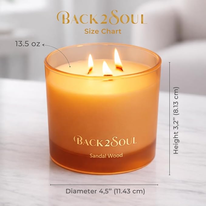 Non Toxic Candles 13.4 oz 50 Hours Burn Time, Scented Soy Candles, Clean Burning, Safe Non Toxic Design (Sandal Wood)