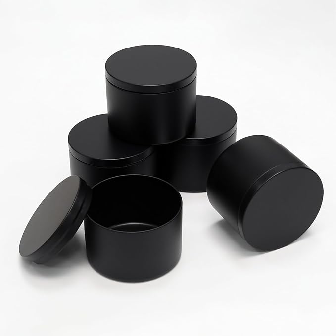 JAKOUE 4pcs Black 8oz Candle Tins with Lids - Premium Metal Candle Jars for DIY Craft, Wax Melts & Small Business (Leak-Proof Candle Containers) 80mm*60mm/3.15"*2.36"