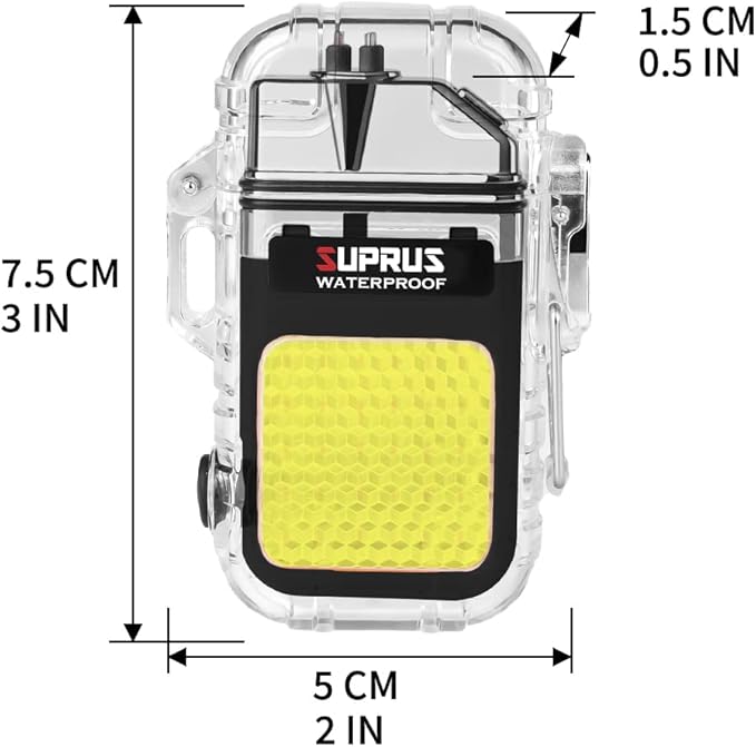 SUPRUS Waterproof 3 Modes of Flashlight Windproof Lighter Dual Arc Electric Rechargeable Dual Arc Plasma Lighter with Survival Emergency Whistle and Lanyard (Black)