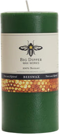 Big Dipper Wax Works Moss Green Pillar Candle, 90-Hour Long Burn, Pure Beeswax Candle, 3" x 6”