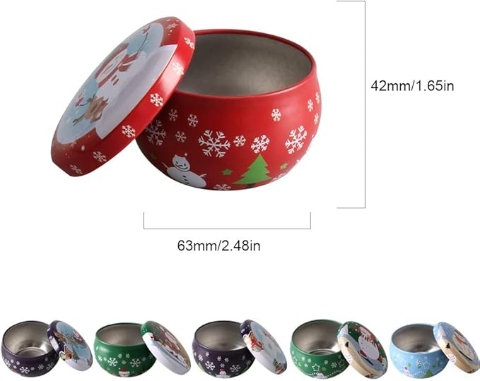 6 Pcs 2.2-oz.Tinplate Empty Scented Candle Tin Jars, Reusable Storage case for Dry Storage Spices, Camping, Christmas Holiday Gifts, and Sweets Gifts