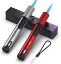 2 Pack Torch Lighter with Fuel Level Window, Adjustable Fire Jet Torch Windproof Lighter Long for Grill Cooking Candle, Red & Silver