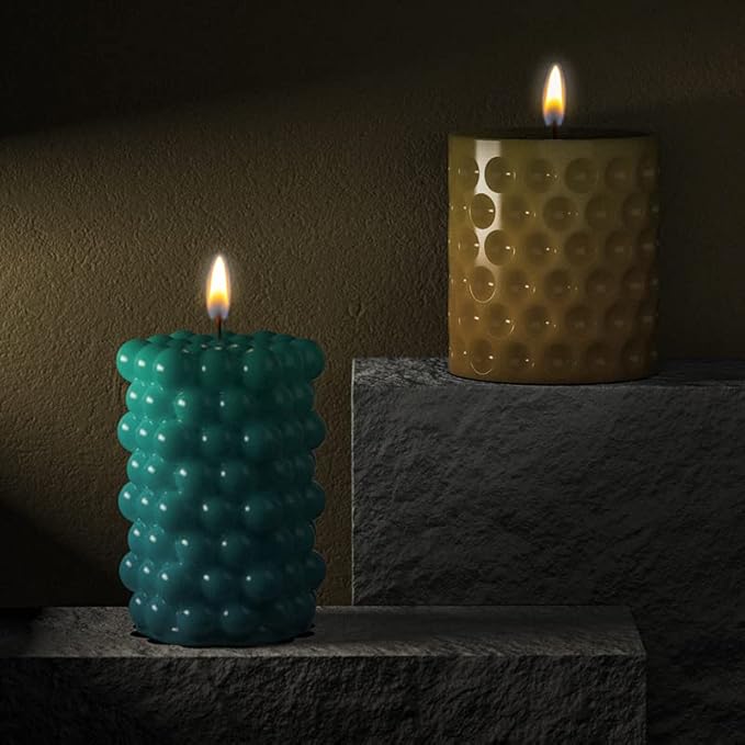 2Pcs 3D Bubble Candle Molds, Silicone Cylinder & Cube Molds for DIY Candle & Soap Craft Making