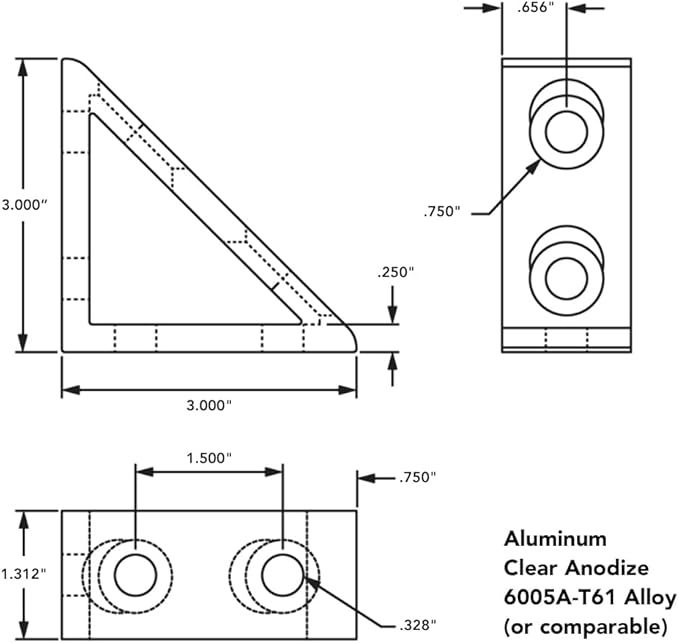 8020, 4336, 15 Series, 4 Hole Aluminum Inside Corner Gusset L Bracket for 80/20 Extruded Aluminum Extrusion Heavy Duty Angle Bracket (Black Anodize, 1)