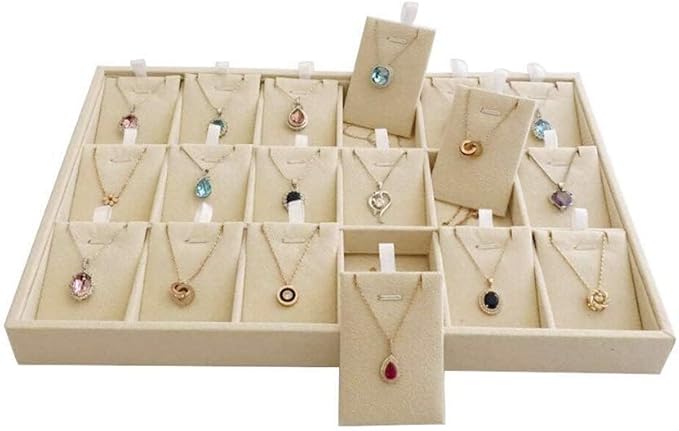 Beige Velvet Jewelry Display Box Tray Pendant Necklace Stackable Trade Show Store Multi Function (Pendants)