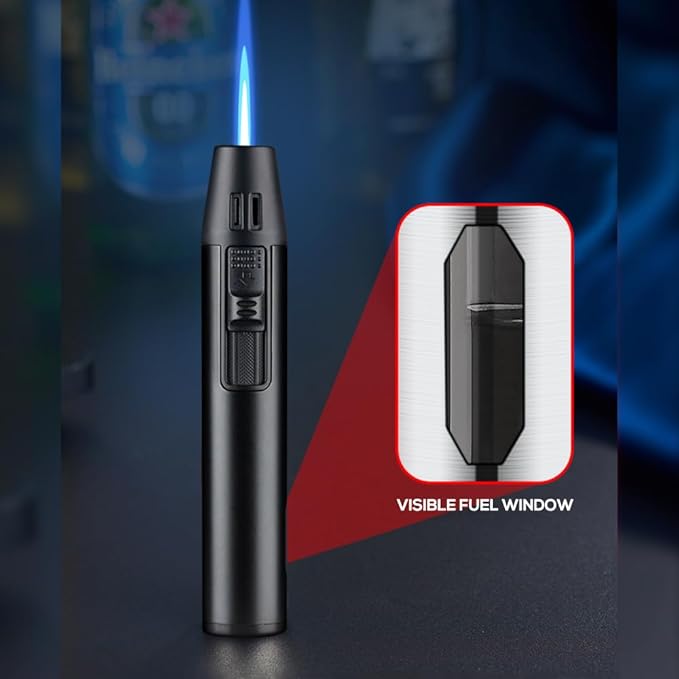 Navpeak Mini Torch Lighter Windproof Jet Blue Flame Lighters Compact Portable with Gas Window Refillable Butane Torch for Candle Craft Outdoor BBQ Grill (Butane Not Included)(Matte Black)