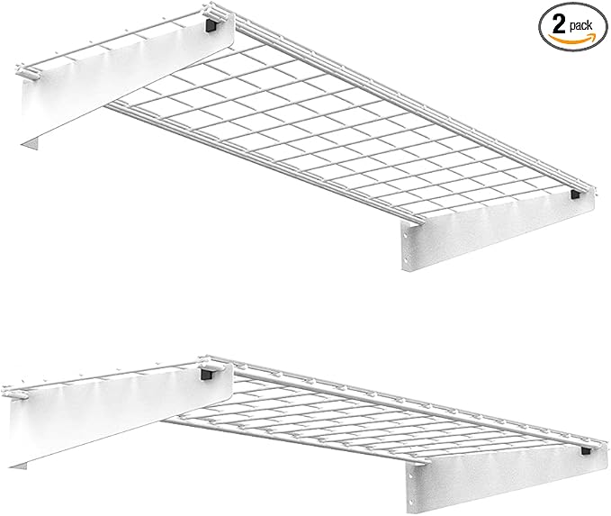 Wallmaster 2-Pack 15x45 Heavy Duty Garage Wall Shelving 45-inch-by-15-inch Wall Mount Garage Storage Rack Floating Shelves Max Load 400lb White