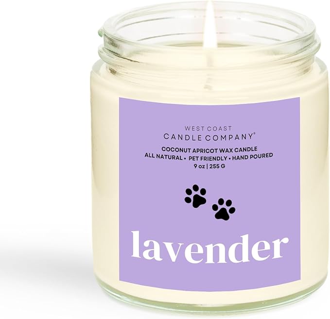 Lavender | Pet Friendly Candle | Soy-Free Coconut Apricot Wax | Clean Burning | Non-Toxic | Veterinarian Approved | Pet Odor Eliminator | Air Freshening Scented Candle | 9 oz