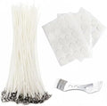 100pcs 6" Natural Cotton Candle Wicks & Stickers + 1 Wick Centering Device - Low Smoke, Natural Core for Candle Making & DIY Projects
