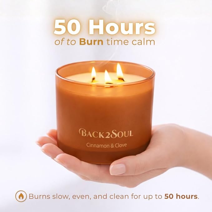 Non Toxic Candles 13.4 oz 50 Hours Burn Time, Scented Soy Candles, Clean Burning, Safe Non Toxic Design (Cinnamon & Clove)
